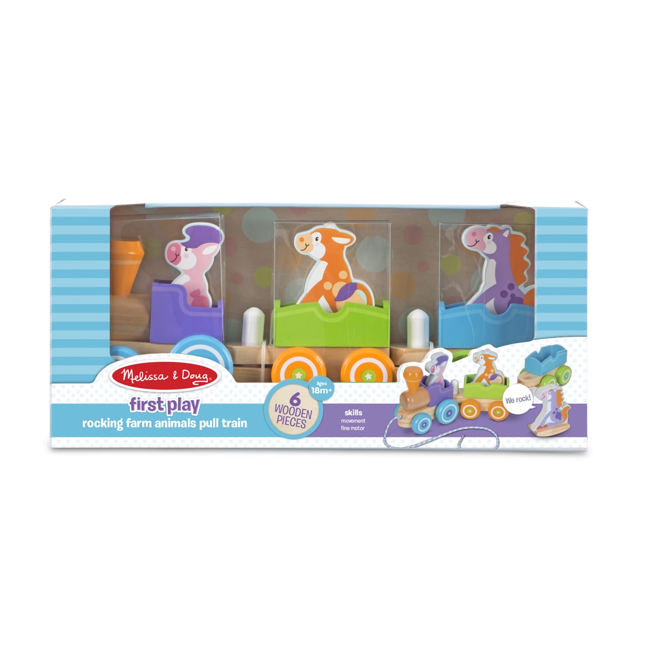 First Play Wooden Rocking Farm Animals Pull Train - Image 3